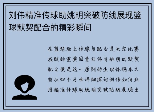 刘伟精准传球助姚明突破防线展现篮球默契配合的精彩瞬间
